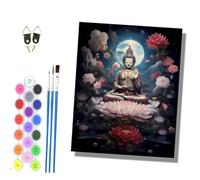 HONGPZH Pintura por números Pintura por Números para Adultos Kits de Pintura por Números sobre Lienzo para Decoración de Pared 40 x 50 cm (sin marco) Estatua de Buda en un trono de loto bajo la luna.