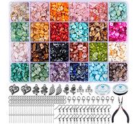 HONGTEYA Kit de 1073 piezas de joyería de cristal, cuentas de piedras preciosas naturales, piezas irregulares de cristal triturado de 5 a 7 mm, cuentas perforadas