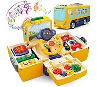 HONGTUO Juguete de autobús escolar con sonido y luz, simulación de volante, juguete para niños pequeños, autobús escolar, juguete con música, educación, conocimiento, simular escenas escolares, regalo