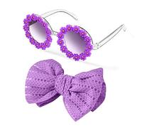 HONGXIN-SHOP Gafas de Sol para Niña Redondas Gafas de Sol y Diadema con Lazo Gafas Infantiles con Protección UV para Decorativas Gafas Fiesta,Morado