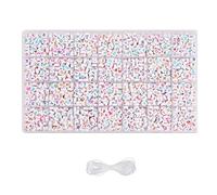 HONGXINHAO Paquete de 1850 cuentas de letras para suministros de manualidades, joyería, diseños redondos coloridos con cuerda elástica para uso diario