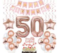 Hongyantech Decoración 50 Años Cumpleaños Mujer: Globos Oro Rosa, Guirnalda, Decoraciones Colgantes, Confeti, Látex, Estrella