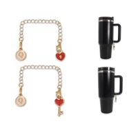 HONGYIECO 2 dijes de letra clave en forma de corazón para Stanley Cup, dije de identificación con nombre para Stanley Q, color dorado