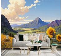 HongYouQi Papel Pintado 3D Campo De Girasoles Valle Paisaje Veraniego | Texturas Decorativas y Lujosas Ideales Para Oficinas Zonas de Estudio Hogares Dormitorios Salones Paredes con TV-300cm×210cm