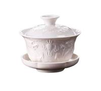 HonHeam Gaiwan - Taza de té tradicional tradicional de porcelana blanca con diseño de dragón en relieve chino y ceámico blanco Gaiwan, Kung Fu (Yuan Long)