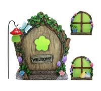 Honhoha Decoración de Puerta de jardín, Ventana en Miniatura para árbol,Miniatura de Resina iluminada para jardín - Ventana de decoración Forestal en Colores Vibrantes para jardín, balcón, Sala