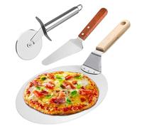 Honhoha Herramientas para pizza,Kit de accesorios para horno de pizza | 3 piezas de herramientas portátiles para hornear pizzas,Espátula de metal para pizza, cortador basculante para pizza,