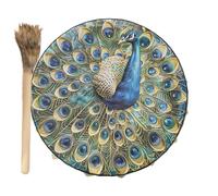 Honhoha Tambor chamánico hecho a mano,Tambor chamán hecho a mano - Tambor chamán instrumentos nativos hechos a mano - Tambores chamánicos Sanador de sonido de 9,8 pulgadas, Patrón de pájaro de