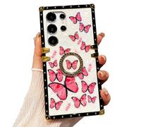 HONHULEE - Carcasa para Motorola Moto G Power 2023, elegante electrolitico borde oro 180°, anillo soporte caso a prueba de golpes duradero y resistente, funda antipolvo Bumper - Pink Butterfly