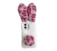 HONHULEE Funda para teléfono Xiaomi Redmi A3 / A3x de felpa mullida de conejo, cálida y bonita funda de piel sintética con orejas de conejo, funda de silicona a prueba de golpes, diseño de leopardo