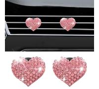 Honibaoto 2 clips de ventilación de aire acondicionado con dije de corazón brillante, accesorios de diamantes de imitación de cristal, decoración interior de coche, accesorios lindos para mujeres y