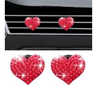 Honibaoto 2 clips de ventilación de aire acondicionado con dije de corazón brillante, accesorios de diamantes de imitación de cristal, decoración interior de coche, accesorios lindos para mujeres y