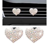 Honibaoto 2 clips de ventilación de aire acondicionado con dije de corazón brillante, accesorios de diamantes de imitación de cristal, decoración interior de coche, accesorios lindos para mujeres y