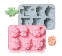 Honicemar Molde de Silicona con Forma de Búho de 6 Cavidades, Silicona Molde con Dibujos de Búho, 2 Pcs de Moldes para Chocolates Antiadherentes de Horneado para Pastele Chocolate Helado