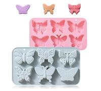 Honicemar Molde de Silicona con Forma de Mariposa de 6 Cavidades, Silicona Molde con Dibujos de Animales, 2 Pcs de Moldes para Chocolates Antiadherentes de Horneado para Pastele Chocolate Helado