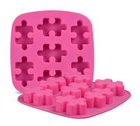 Honicemar Molde de Silicona con Forma de Puzzle de 7 Cavidades, 2 Pcs de Moldes de Piezas de Puzle Rompecabezas Antiadherentes para Pastele Galletas Chocolate Caramelo, Colores Aleatorios