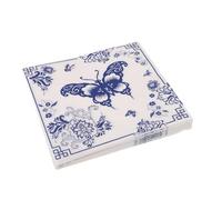 HONITANO 100 servilletas azules - Servilletas de papel estilo chinoiserie vintage - Estampados de mariposas y flores - desechables para invitados, bodas, despedidas de soltera, tés, eventos,
