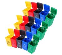 HONITANO 15 Piezas Mini Botes de Basura de Plástico para Escritorio Accesorio Realista para Casa de Muñecas Contenedores Reciclaje Educativos para Decoración y Ambiental