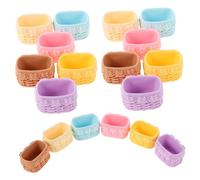 HONITANO 18 Piezas Miniatura Cestas Tejidas Resina para Casa de Muñecas Imitación Ratán Mini Contenedores Decorativos para Flores Alimentos y Picnic Accesorios para Pretender