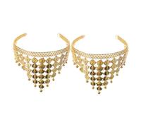 HONITANO 2 Piezas Cabezal de Baile Bohemio con Cadena de Monedas Doradas y Borlas Accesorio de Cabello para Danza del Vientre Fiesta y Fotografía