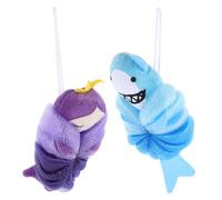 HONITANO 2 Piezas Esponjas de Baño para 2 Piezas Diseño de Tiburón Azul y Princesa Morada Esponja Vegetal Suave y Exfoliante para Accesorio Infantil para Baño Seguro y Creativo