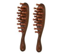 HONITANO 2 Piezas Peine Masaje de Sándalo para Cabello con Mango de Anillo Masajeador de Cabelludo Peine Gua Sha de Madera Robusta para Hombres y Mujeres Cuidado Terapéutico y Familiar