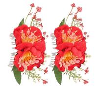 HONITANO 2 Piezas Peinetas Laterales de Metal Flores Rojas Azalea, Set 2 Piezas, Accesorio Cabello de Dama de Honor, Adecuado para Bodas, Vacaciones y Peinados Festivos