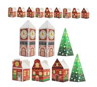 HONITANO 24 Piezas Cajas de Navidad para Dulces y Postres con Diseños de Casa Árbol y Reloj de Cajas Rellenables para Golosinas Galletas y Fiestas Navideñas