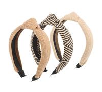 HONITANO 3 piezas Diademas Trenzadas Anchas para Mujer con Cruzado Cintas de Cabeza de Rafia Ligeras y Decorativas Colores Negro y Marrón para Diario y Regalo