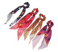 HONITANO 4 Piezas Coleteros Elásticos de Halloween con Calabaza y Lazos de Moda para Coleta Medias y Moños Accesorios Suaves para Mujer y Niña