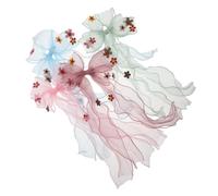 HONITANO 4 Piezas Lazos de Tul Grandes para Niñas Clips de Cabello con Flores y Cintas Largas Accesorios Seguros para Fiestas y Bodas para Peinados Trenzados y Uso Diario