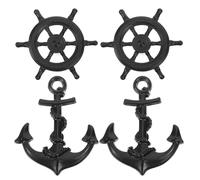 HONITANO 4 Tiradores para Muebles Antiguos: Tiradores de Timones Y Anclas de Barco Retro para Cajones, Armarios, Muebles, Color Negro.