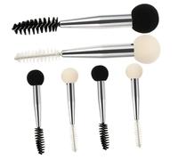 HONITANO 6 piezas Pinceles de Maquillaje Doble Cabezal con Esponja y Cepillo para Pestañas y Cejas Diseño Práctico y Profesional Colores y Negro Mango Plateado Brillante