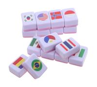 HONITANO 64 Piezas Mahjong de Fichas de Melamina con Banderas Internacionales Juego de Mesa Portátil para Jugadores Juego Educativo de Geografía y Memoria para Adultos