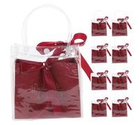 HONITANO Bolsas de Regalos de Boda Rojas 10 Unidades Asas, Bolsas Tipo Tote Pvc y Papel 15,5x7x15 Cm para Dulces, Regalos de Fiesta y Detalles de Invitados en Bodas y Cumpleaños
