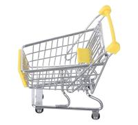 HONITANO Carrito Mini de Metal con Ruedas para rol Manillar Ergonómico Asiento Decorativo y Organizador para Escritorio Modelo de Supermercado para Muñecas Mediano Amarillo