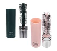 HONITANO Cepillo de Pelo Redondo Retráctil 2 Piezas para Viaje, Cepillo Pequeño para Secar y Peinar Cabello Rizado y Liso, Diseño Portátil en Rosa y Verde Oscuro, Adecuado Cuidado Personal