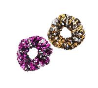 HONITANO Coleteros Elásticos Lentejuelas 2 Piezas Tamaño Grande Soporte para Coleta Mujeres Niñas Accesorios para Cabello Uso Diario Morado y Dorado