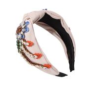 HONITANO Diadema Retro Estilo Vintage para Mujer con Bordado y Pedrería Cinta de Pelo Elegante para Bodas Fiestas y Uso Diario Accesorio Chic para Niñas y Mujeres Color Beige