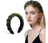 HONITANO Diadema Trenzada Acolchada Vintage para Niñas y Mujeres Accesorio de Tela Suave para Lavado Facial y Uso Diario Diseño Elegante y Duradero Color Verde Oscuro