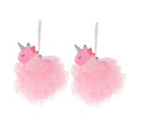 HONITANO Esponjas Exfoliantes de Baño Unicornio de Malla 2 Piezas Tamaño Pequeño para Niños Pequeños Cuidado Corporal en Ducha Color Rosa