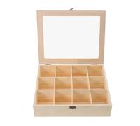 HONITANO Organizador de Bolas de Secadora Caja de Madera con Tapa Transparente 30x30x5 Cm Almacenamiento para Lavandería y Baño Compartimentos Separados para Accesorios