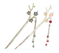 HONITANO Palillos Pelo Flores Vintage 2 Piezas Tamaño Estándar Accesorios Cabello Para Mujeres Cabello Largo Moño Recogido Estilo Antiguo Colores Azul Lago y Rosa