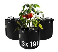 honju Home Growbag - Maceta de Tela de 19 l de Volumen (3 Unidades) [Bolsa para Plantas con Agujeros Reforzados para Atar Abajo, Mejor Crecimiento de Las raíces, Evitar el estancamiento] Negro