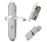 HONKERW manilla puerta Juego de manijas de puerta silenciosas, placa larga, eliminación de bloqueo de puerta, potencia con llave y cilindro de cerradura de acero inoxidable exterior(Iron smelting)