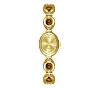 HONKERW Reloj de Pulsera Elegante Reloj for Mujer con Esfera Ovalada y Piedra de Ojo de Tigre Natural, Reloj de Pulsera Vintage Resistente al Agua, un Regalo de Moda for Mujer. Relojes(Gold Plate)