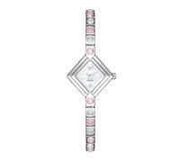 HONKERW Reloj de Pulsera Exquisito Reloj de Cuarzo Ligero de Lujo con Pulsera de Color Diamante, Esfera Cuadrada Informal, es un Regalo de Moda for Mujeres. Relojes(Silver Pink White Flour)