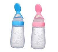 HONMEET 2 piezas Biberones de Alimentación para Bebés con Cucharas de Silicona para Papilla de Arroz Botellas Exprimibles y Ergonómicas para Alimentación Infantil Colores Rosa y Azul