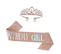 HONMEET 2piezas Banda De Cumpleaños Letra Decoración De Fiesta De Cumpleaños Para Niñas y Mujeres Sash y Diadema