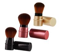 HONMEET 3piezas Herramienta Maquillaje Retráctil Brocha Base Maquillaje Aplicador Cosméticos Nylón Cuidado Facial Cobertura Completa Difuminado Pómulos Portátil Fácil Transportar